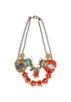 Vintage floral-embellished insect-detail necklace - Brown