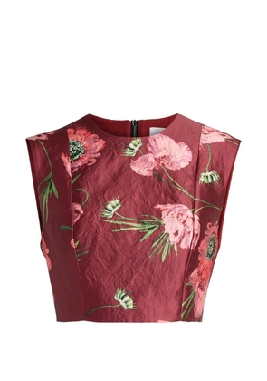 ERDEM floral-print satin crop top - Red