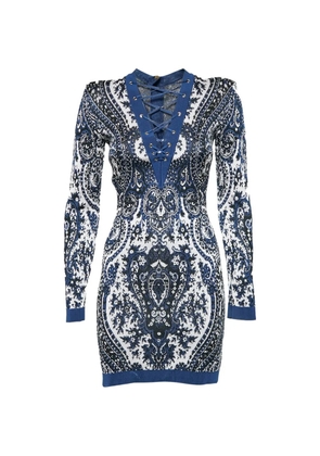 Balmain Pre-Owned paisley-print lace-up mini dress - Blue