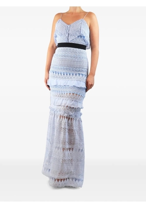Self-Portrait lace-embroidered tiered maxi dress - Blue