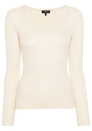 Theory fine-ribbed V-neck jumper - Neutrals