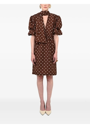 Rowen Rose polka-dot puffed-sleeve dress - Brown