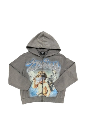Mixed Emotion Rhinestone graphic-print zip-up hoodie - Grey