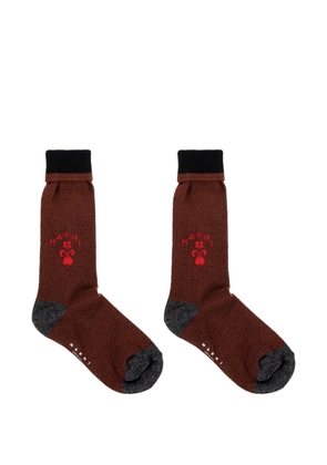 Marni logo-intarsia ribbed-trim socks - Brown