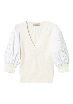 TWINSET puff-sleeve broderie-anglaise jumper - Neutrals