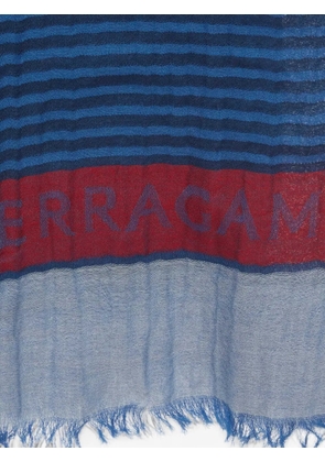 Ferragamo Pre-Owned striped fringed scarf - Blue