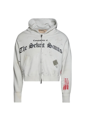 SEKRIT distressed logo-print hoodie - Neutrals