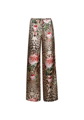 Roberto Cavalli rose jaguar-print silk trousers - Neutrals