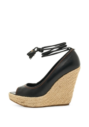 Sergio Rossi ankle-tie peep-toe wedge pumps - Black