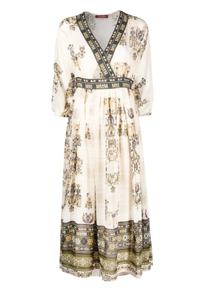 Max Mara graphic-print V-neck dress - Neutrals
