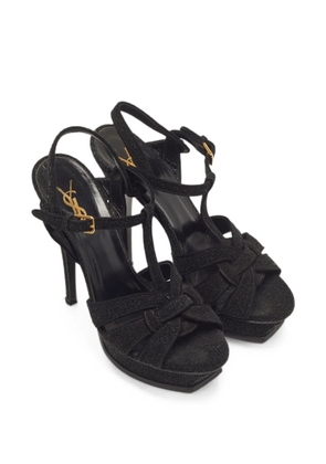 Saint Laurent Pre-Owned Tribute glitter-finish heeled sandals - Black