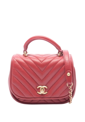 CHANEL Pre-Owned 2017-2018 Mini CC Chevron Lambskin Reversed Round Flap satchel - Red