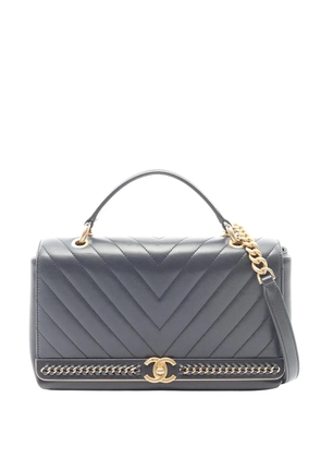 CHANEL Pre-Owned 2017-2018 Chevron Sheepskin Stitched Chain Top Handle Flap satchel - Blue