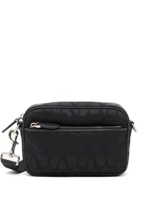 Valentino Garavani Toile Iconographe crossbody bag in technical fabric with leather details - Black