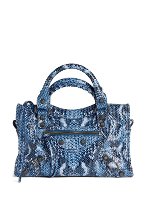 Balenciaga mini Le City snake-effect studded tote bag - Blue