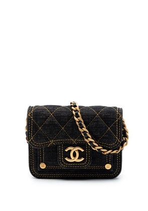 CHANEL Pre-Owned 2021-2026 Mini Quilted Denim Double You Card Holder with Chain crossbody bag - Blue