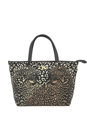 Ferragamo Pre-Owned 1990-2020 Nylon Leopard Print Double Gancini tote bag - Black