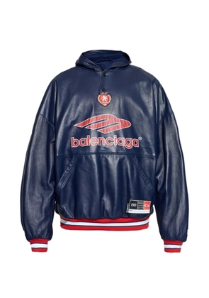 Balenciaga logo-print leather hoodie - Blue