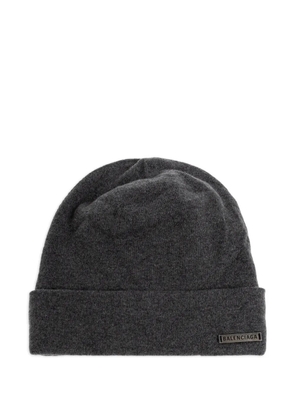 Balenciaga logo-plaque beanie hat - Grey