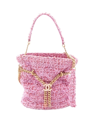 CHANEL Pre-Owned 2021-2026 CHANEL Matelasse Drawstring Bucket Bag 2WAY Fabric Pink Used Women shoulder bag