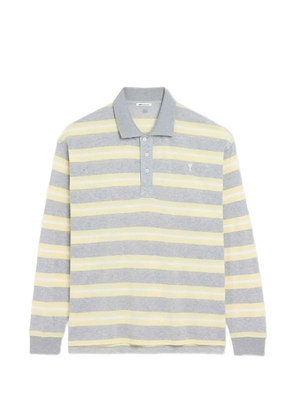 AMI Paris striped mercerised-jersey polo shirt - Grey