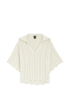 BOSS pointelle-knit scalloped-edge top - White