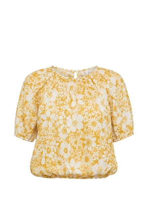 MOTHER Party In The Back floral-print puffed-sleeve blouse - Yellow