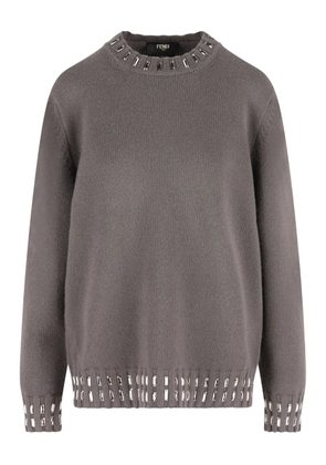 FENDI crystal-embellished crew-neck sweater - Grey