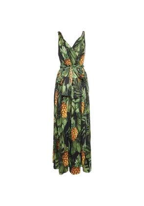 Dolce & Gabbana Pre-Owned Tropical-print tie-waist maxi dress - Green