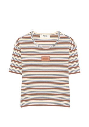 FENDI striped logo-patch T-shirt - Yellow