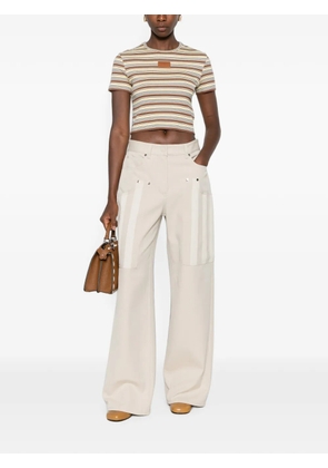 FENDI striped logo-patch T-shirt - Yellow