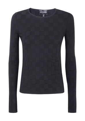 Emporio Armani check-pattern long-sleeve sweater - Black