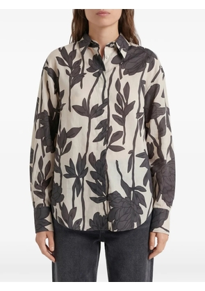 Brunello Cucinelli floral-print oversized shirt - Neutrals