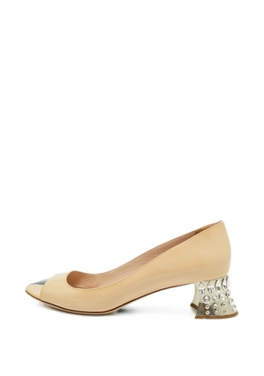 Miu Miu Pre-Owned crystal-embellished peep-toe heeled pumps - Neutrals