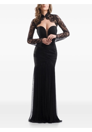 IMROSKA lace-panelled ruched maxi dress - Black