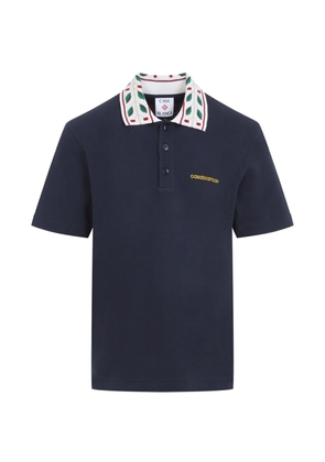 Casablanca Laurel embroidered-collar piqué polo shirt - Blue