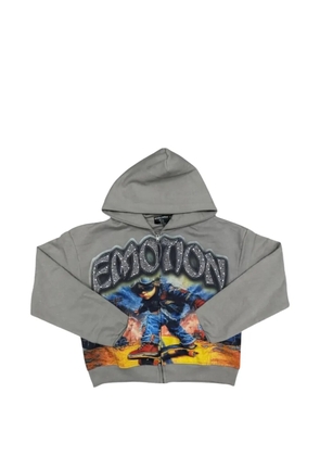 Mixed Emotion graphic-print rhinestone-embellished hoodie - Grey