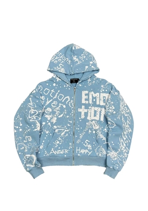 Mixed Emotion graffiti-print zip-up hoodie - Blue