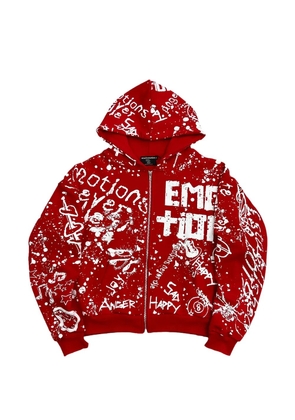 Mixed Emotion graffiti-print zip-up hoodie - Red