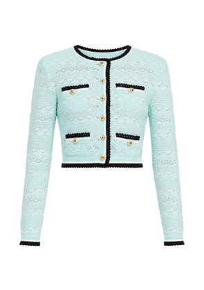 Self-Portrait pointelle-knit pleated mini skirt - Blue