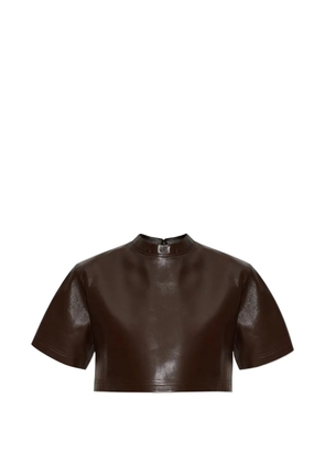 Balenciaga cropped collarless leather t-shirt - Brown