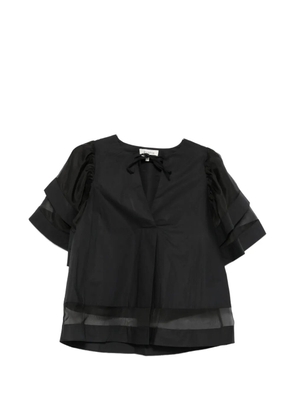 PSOPHIA tiered-sleeve sheer-panelled blouse - Black