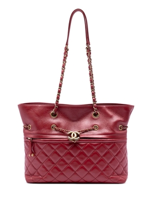 CHANEL Pre-Owned 2019 CC Quilted Calfskin Front Zip Drawstring Chain tote bag - Red