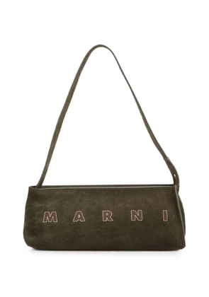 Marni logo-embroidered suede shoulder bag - Green