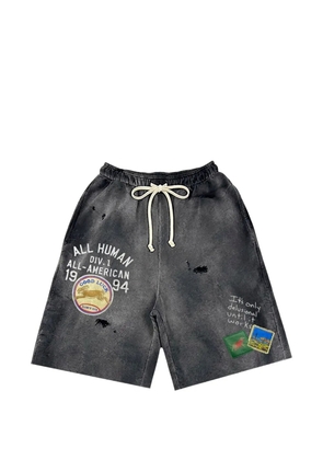 ALL HUMAN 7AM embroidered distressed shorts - Grey
