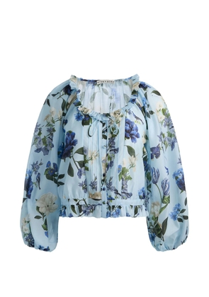 alice + olivia McLaine floral-print ruffled blouse - Blue