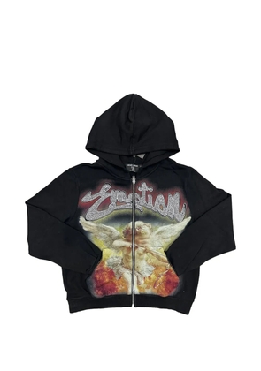 Mixed Emotion Rhinestone graphic-print zip-up hoodie - Black