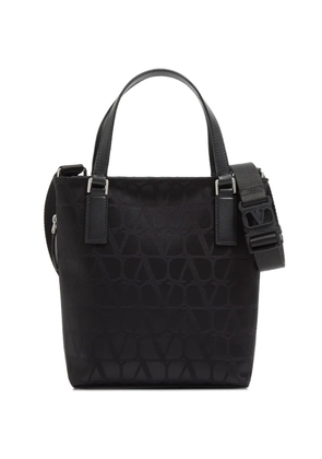 Valentino Garavani mini Toile Iconographe shopping bag in technical fabric with leather details - Black