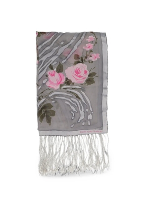 Vintage floral-print fringed scarf - Grey