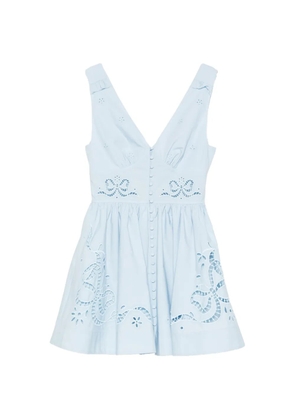 Self-Portrait broderie-anglaise V-neck mini dress - Blue